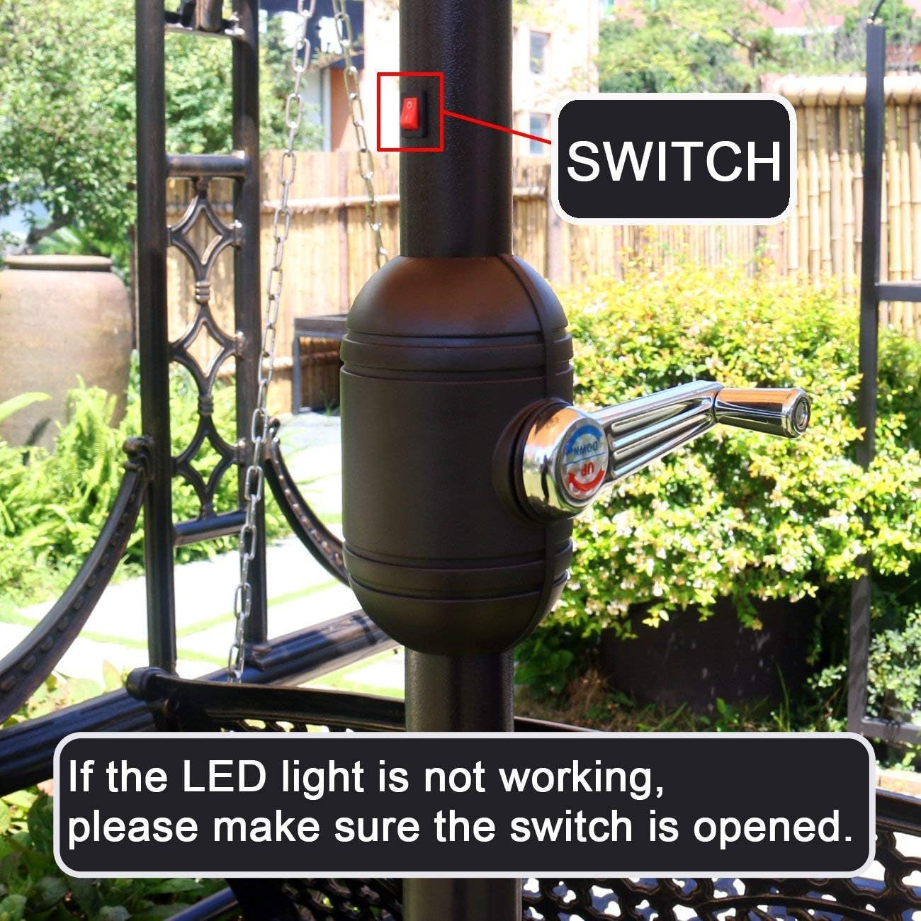 9 Ft Solar LED Lighted Patio Umbrella With Tilt And Crank Lift Light Tan