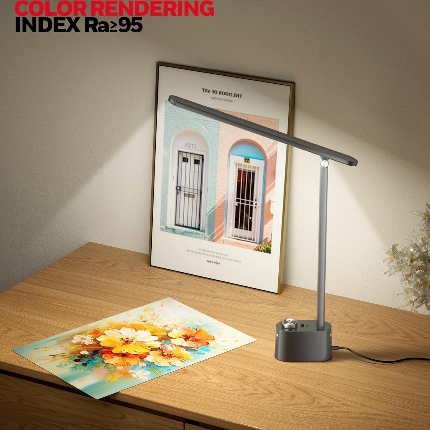 LED Desk Lamp H01 Pro Sunturalux Foldable With USB Ports Black
