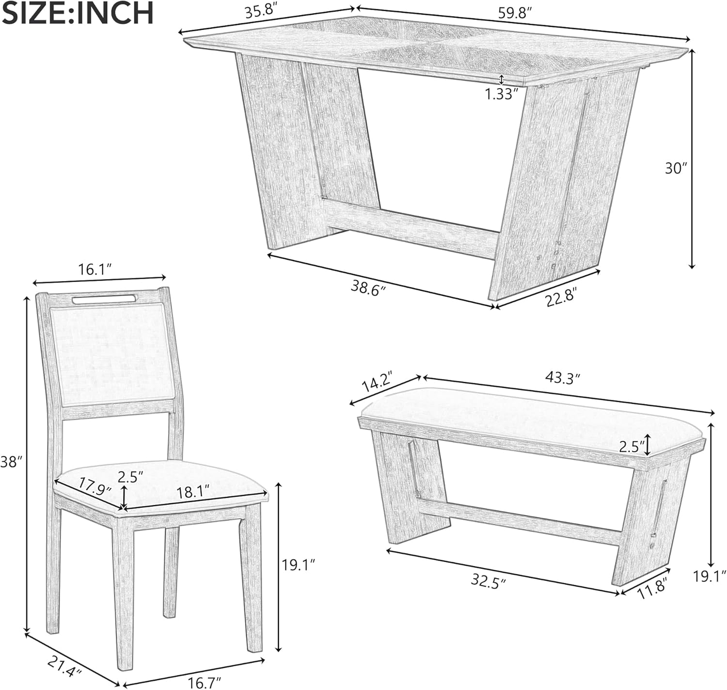 Natural Vintage Rustic Handcrafted Dining Table Set