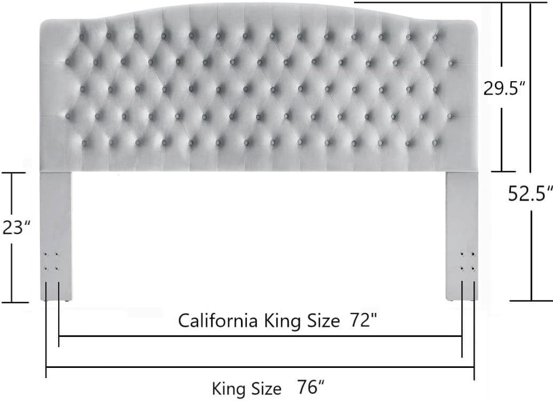 Velvet Tufted King Headboard Stylish Comfortable Gray Design