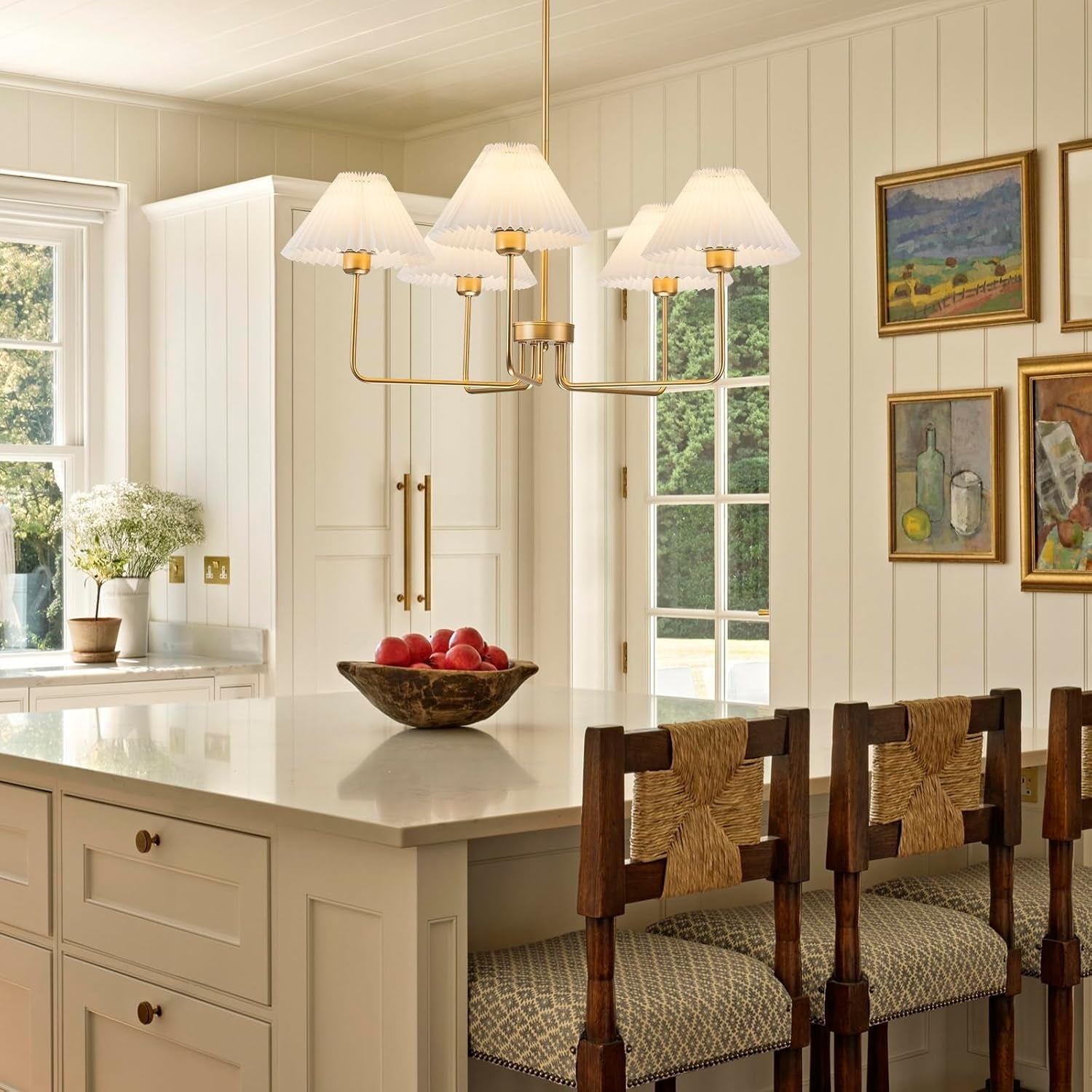 Golden Five Light Chandelier With Adjustable Height-4