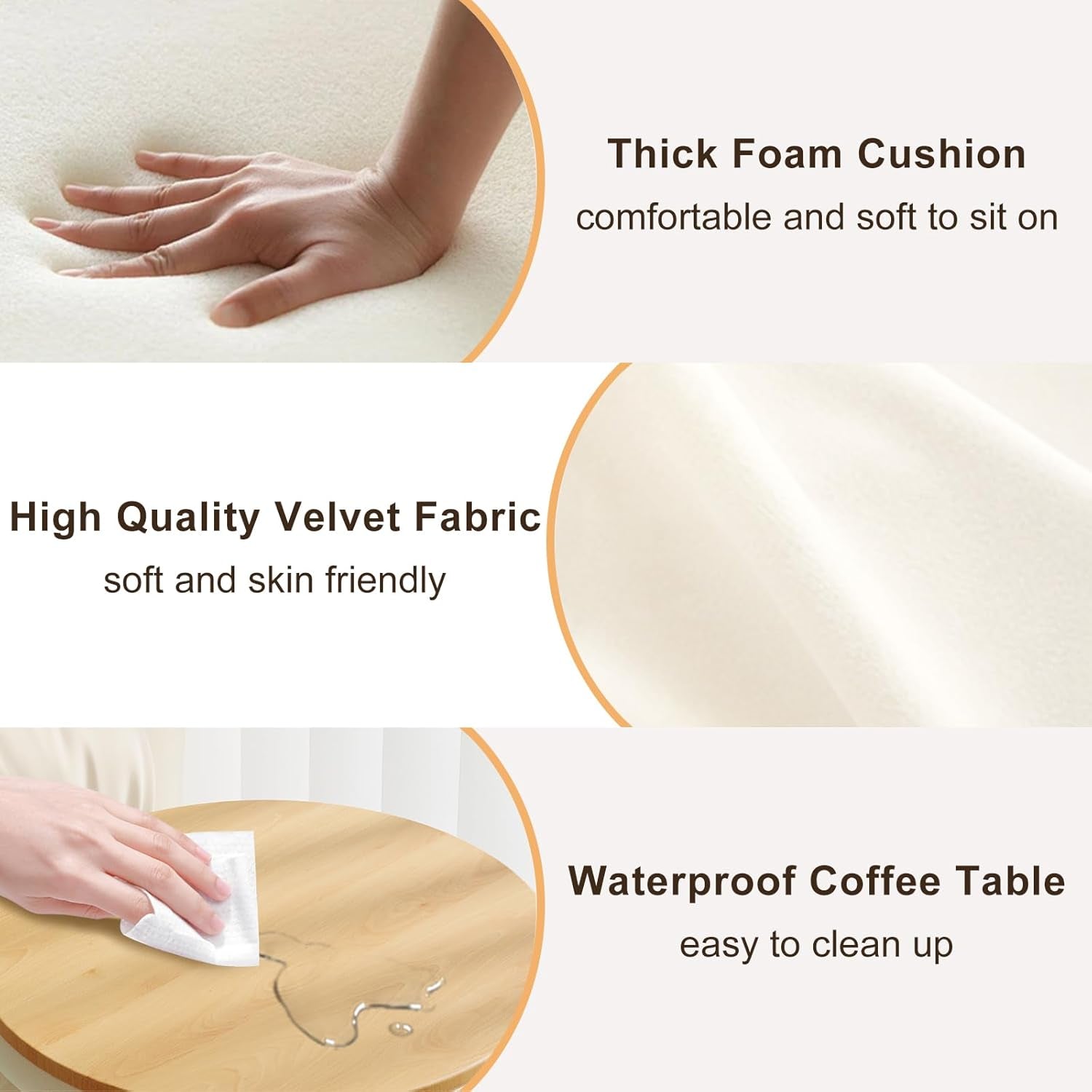 White Velvet Upholstered Storage Ottoman Vanity Set