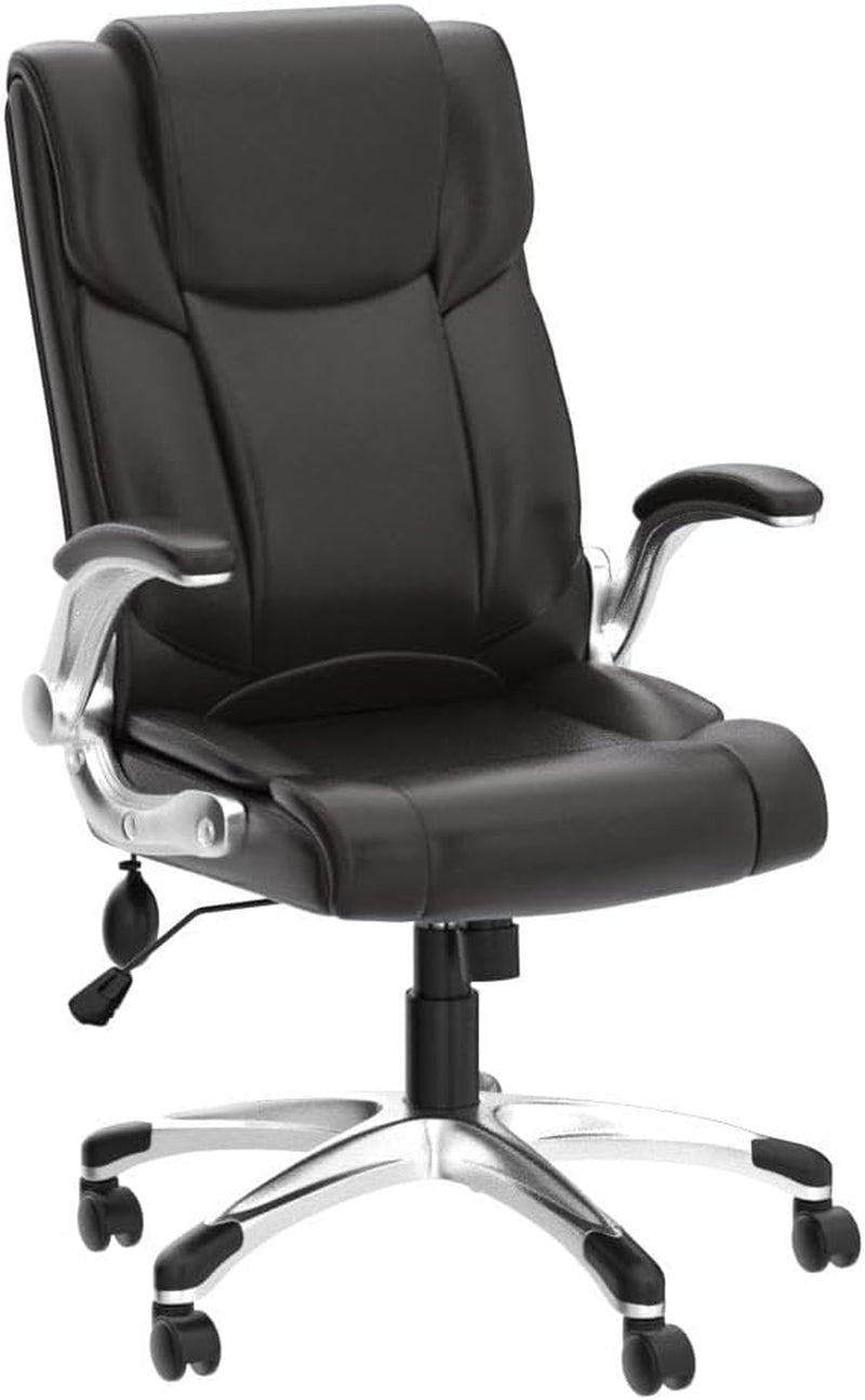 Two Brown Leather Executive Office Chairs Set With Adjustable Rolling