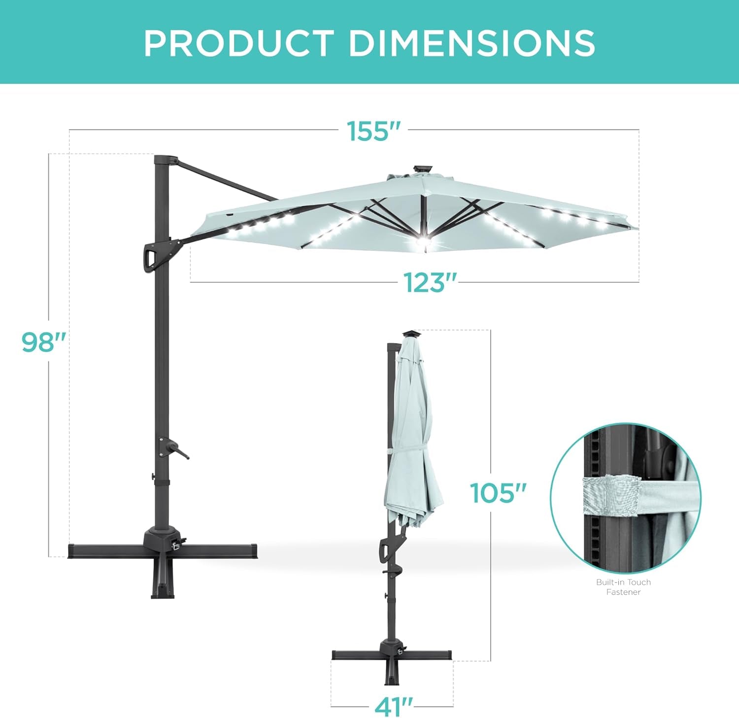 10 Foot Solar LED Cantilever Patio Umbrella With 360 Degree Rotation And Integrated Lights