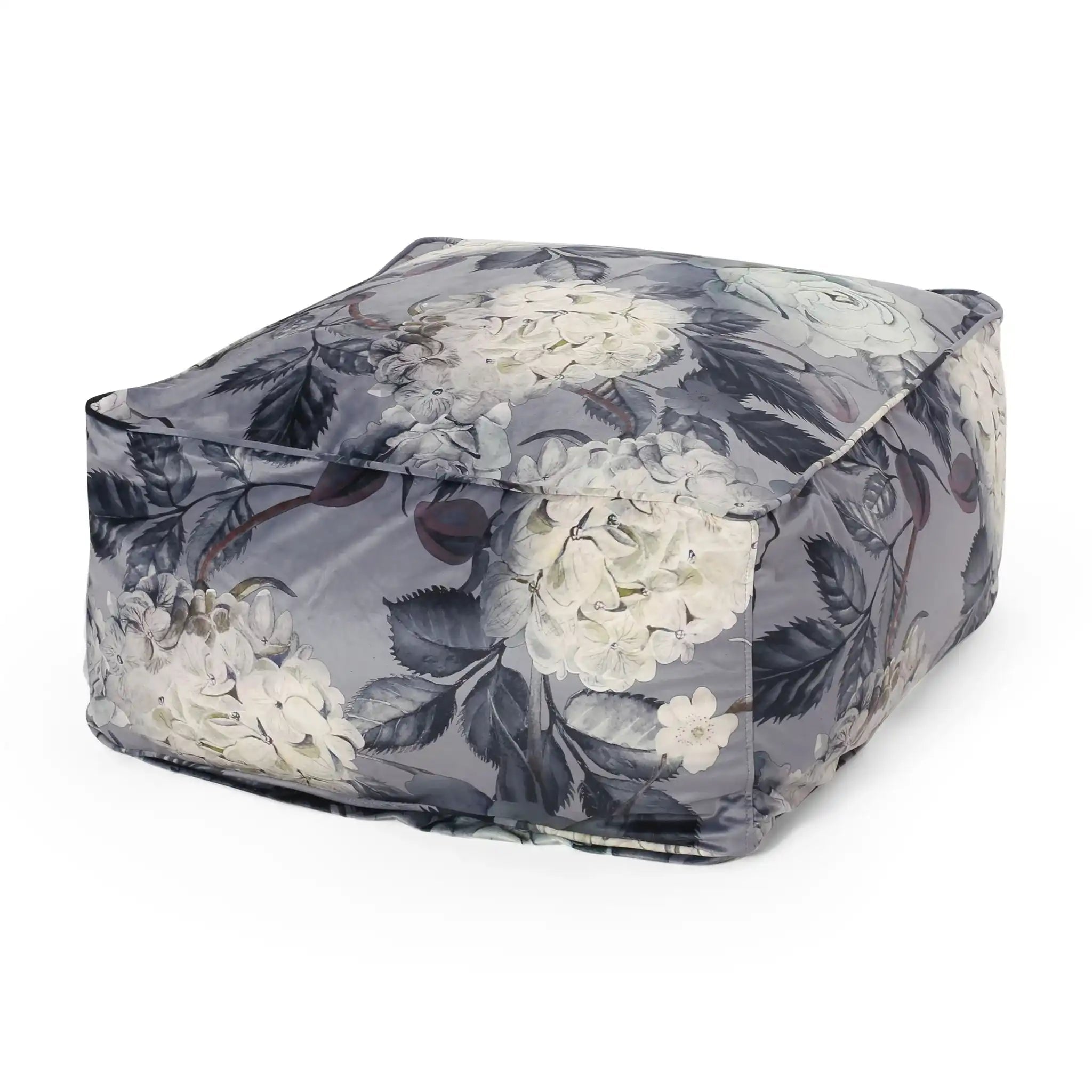 Hazel Large Square Pouf With Flower Print