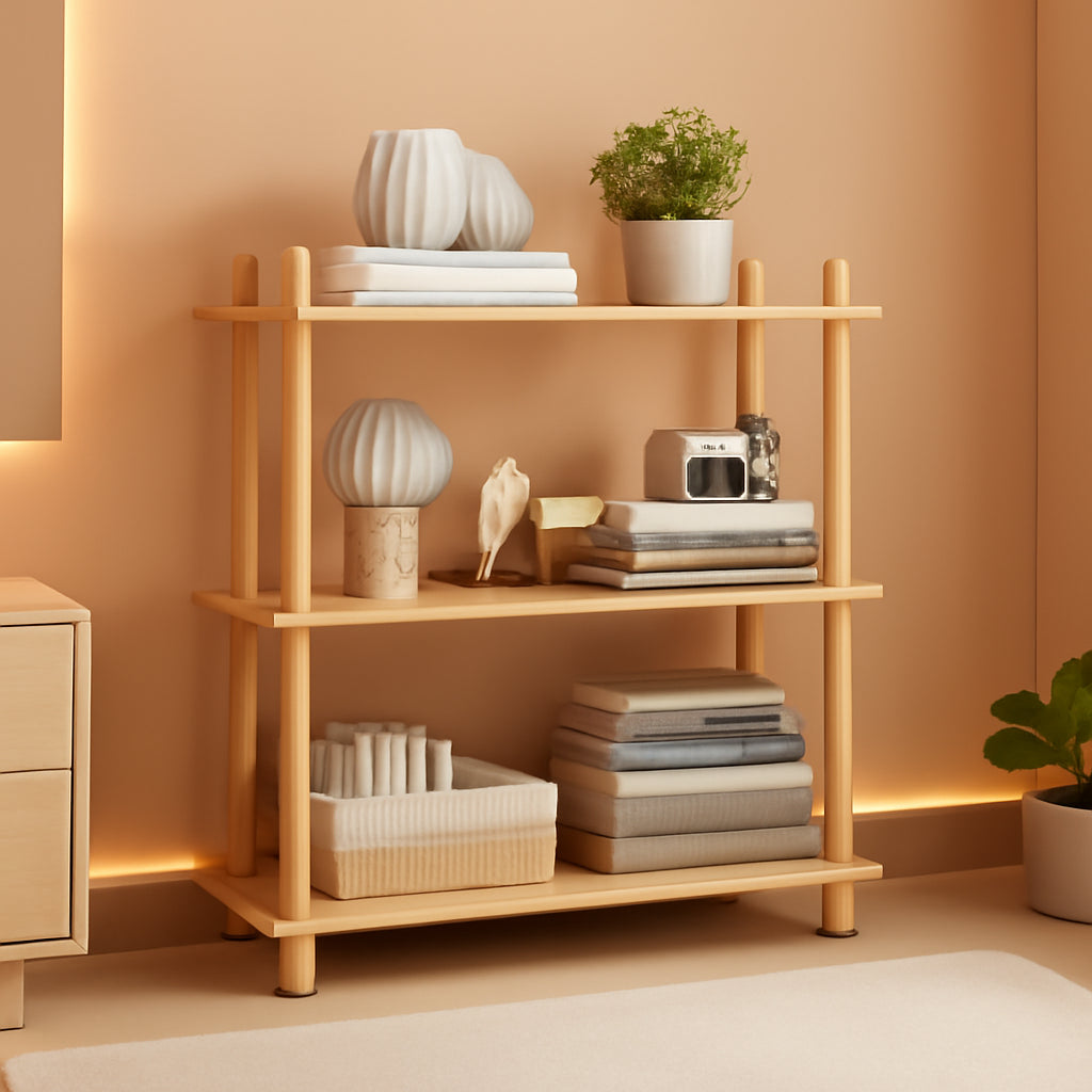 3 Tier Wooden Shelf Bookcase Oak Free Standing Unit