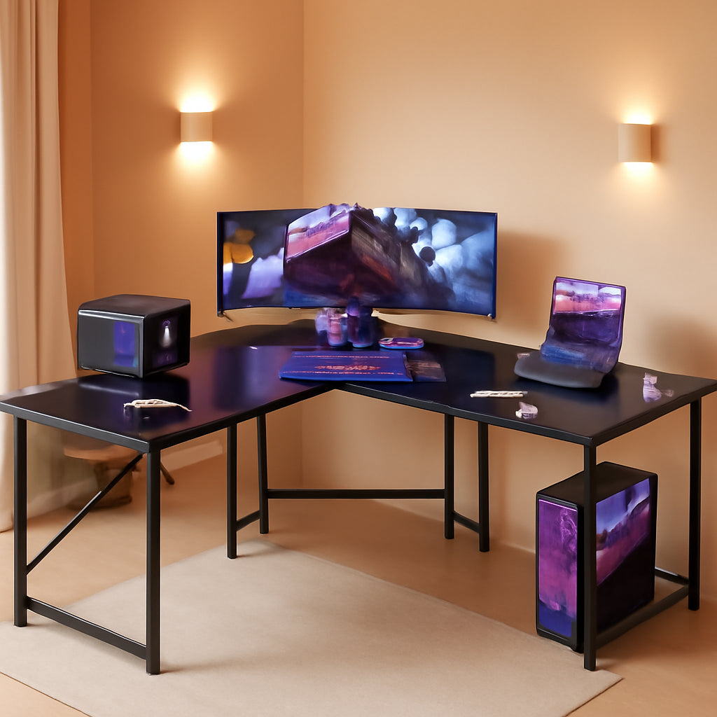 L Shaped Gaming Desk 51 Inch Computer Desk Carbon Fiber