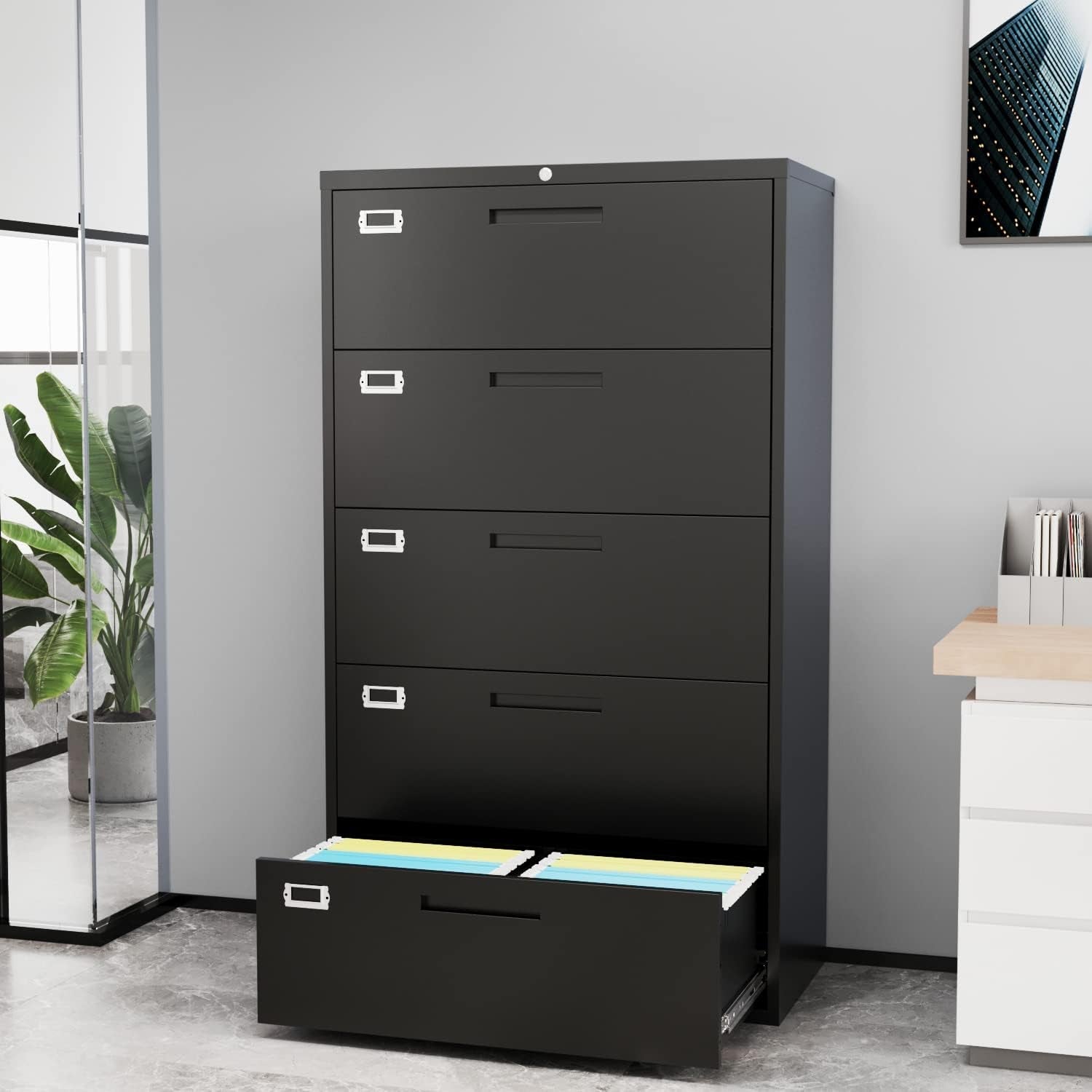 5 Drawer Lateral File Cabinet Lockable Metal Office Storage
