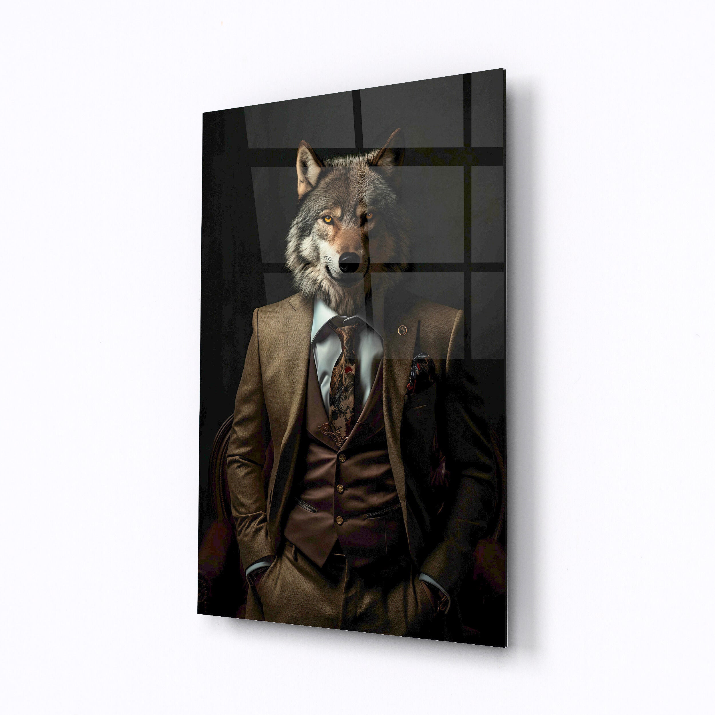 Tempered glass wall art Wolf in a suit-0