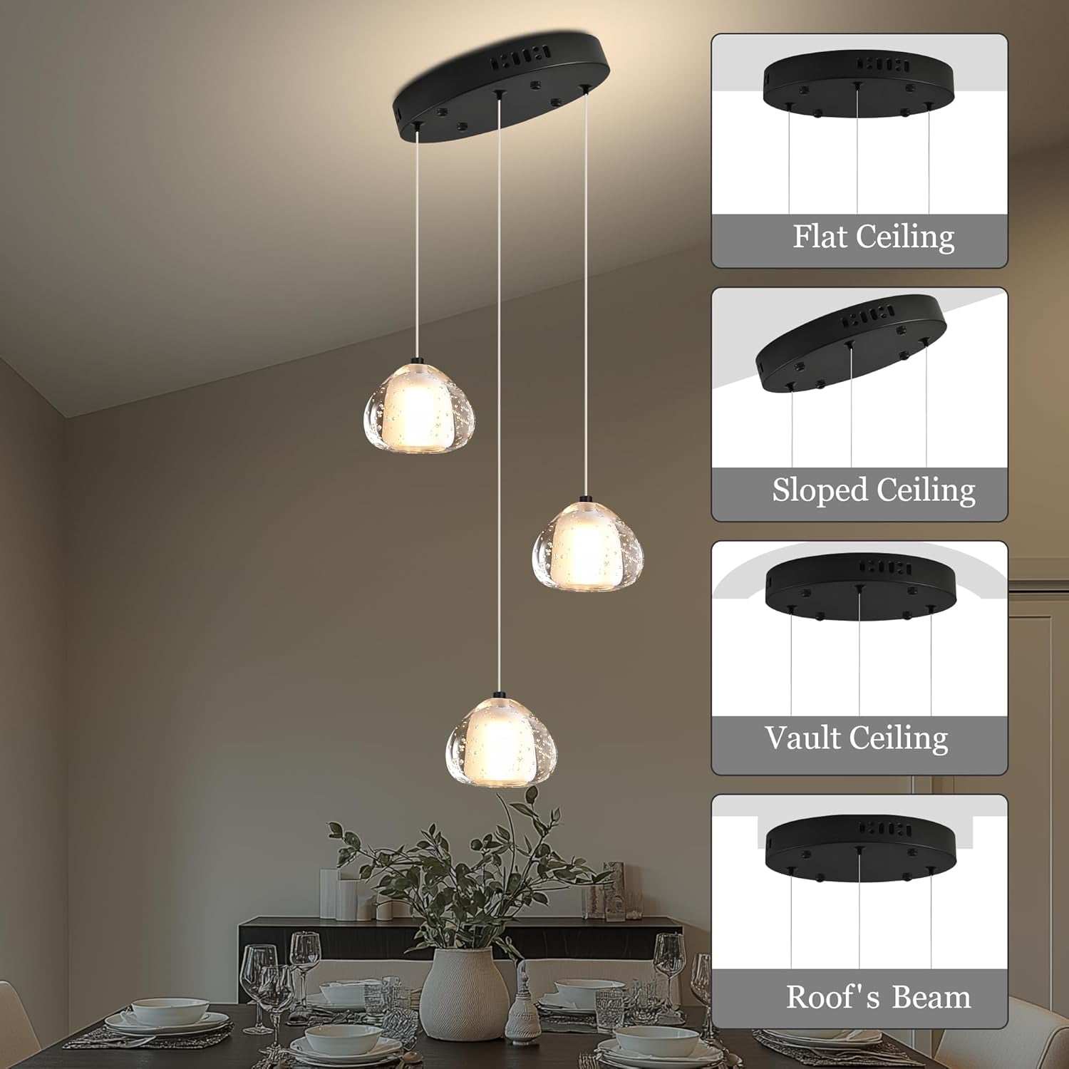 Black Crystal Chandelier Three Light Pendant Fixture-4