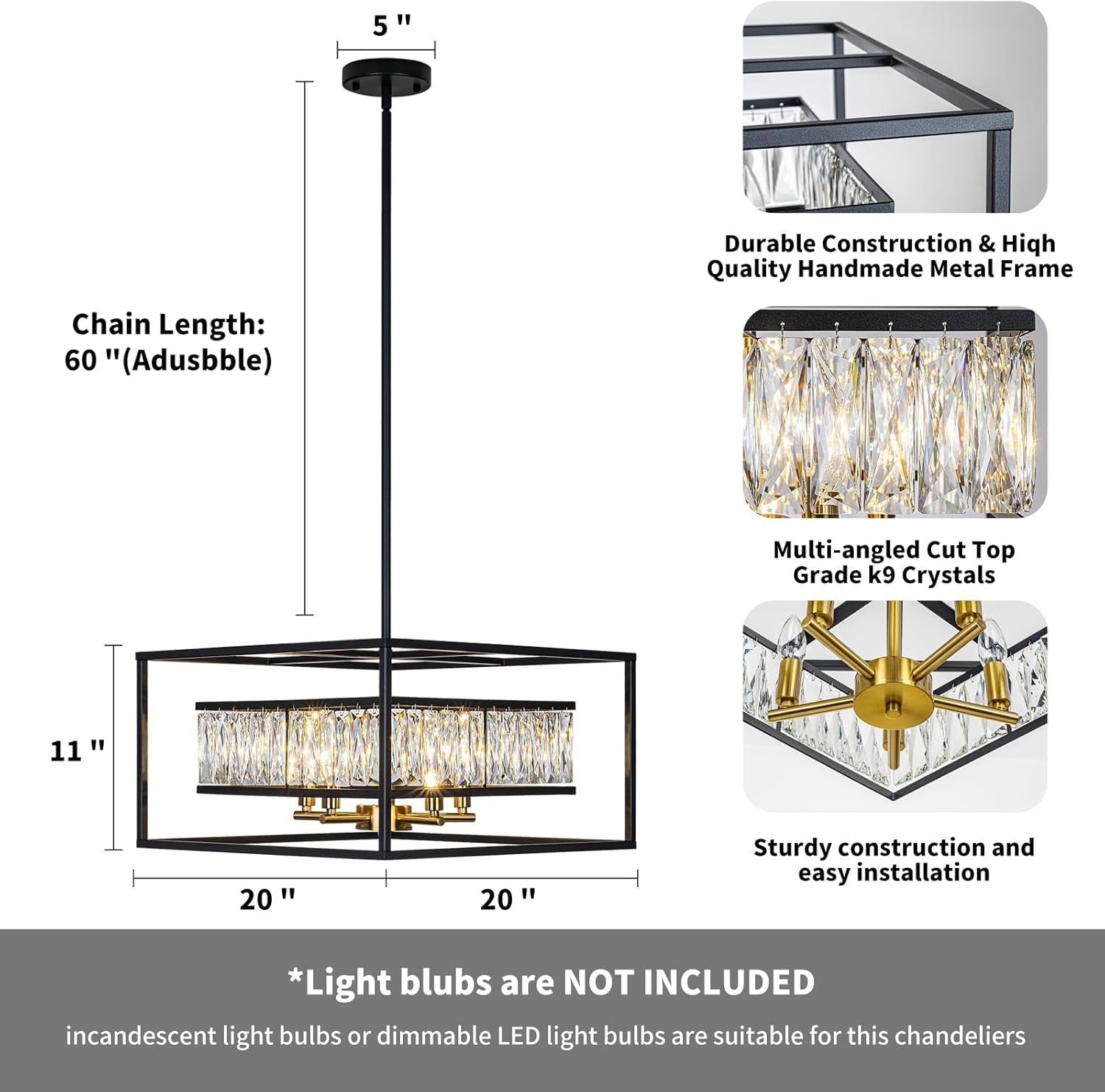 Black Crystal Chandelier Square For Foyer Entryway-4