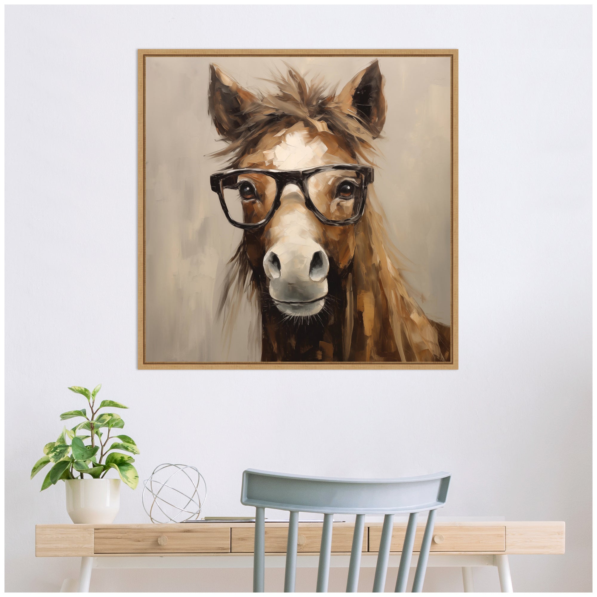 Sylvie Hay Those Are My Glasses Horse Framed Canvas by The Creative Bunch Studio
