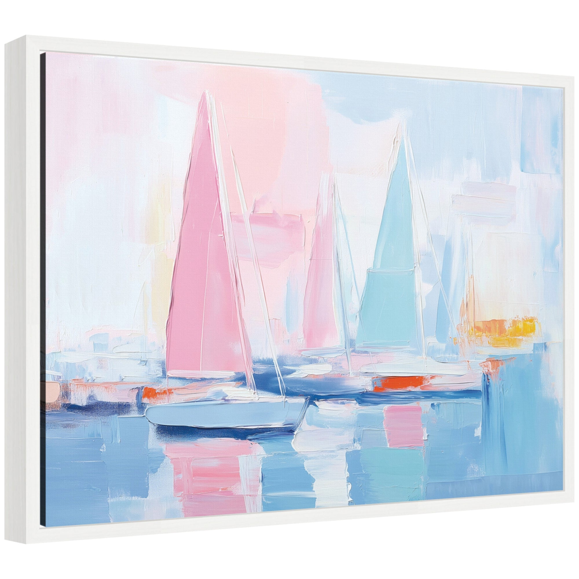 Sylvie Abstract Sailboat Harbor Landscape Pastel and Pops of Color Framed Canvas by The Creative Bunch Studio