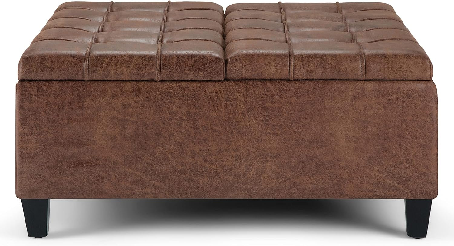 Distressed Umber 36 Inch Storage Ottoman Vegan Faux Leather