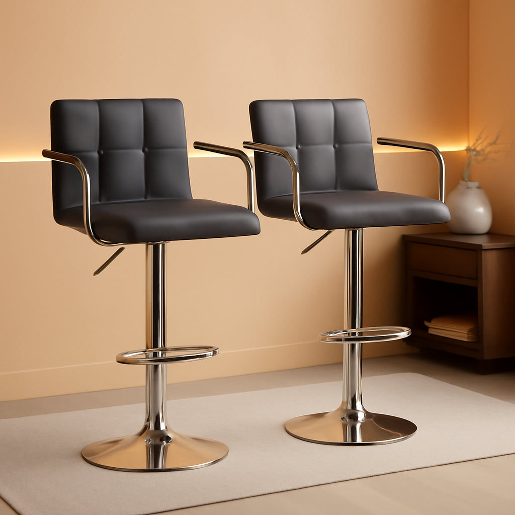 Grey Adjustable PU Leather Swivel Bar Stools Set Of 2