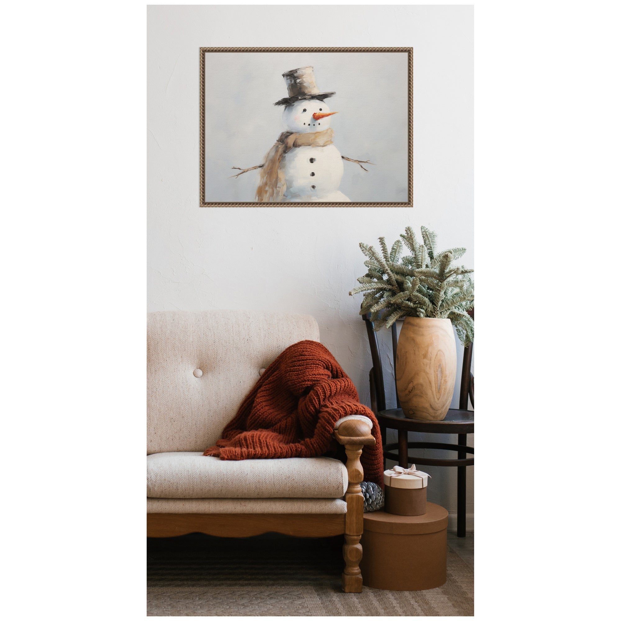 Sylvie Beaded Snowman Portrait Framed Canvas by The Creative Bunch Studio