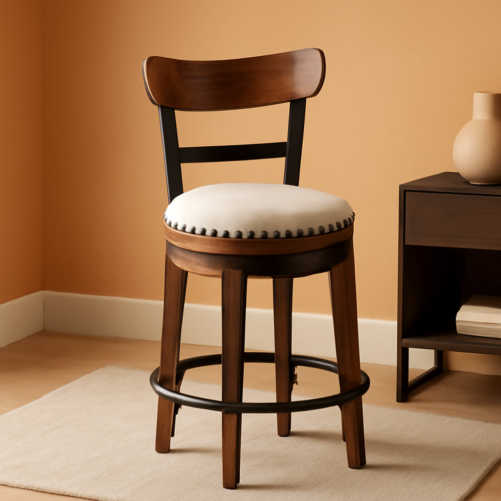 Rustic Farmhouse 24.5 Inch Counter Height Swivel Bar Stool
