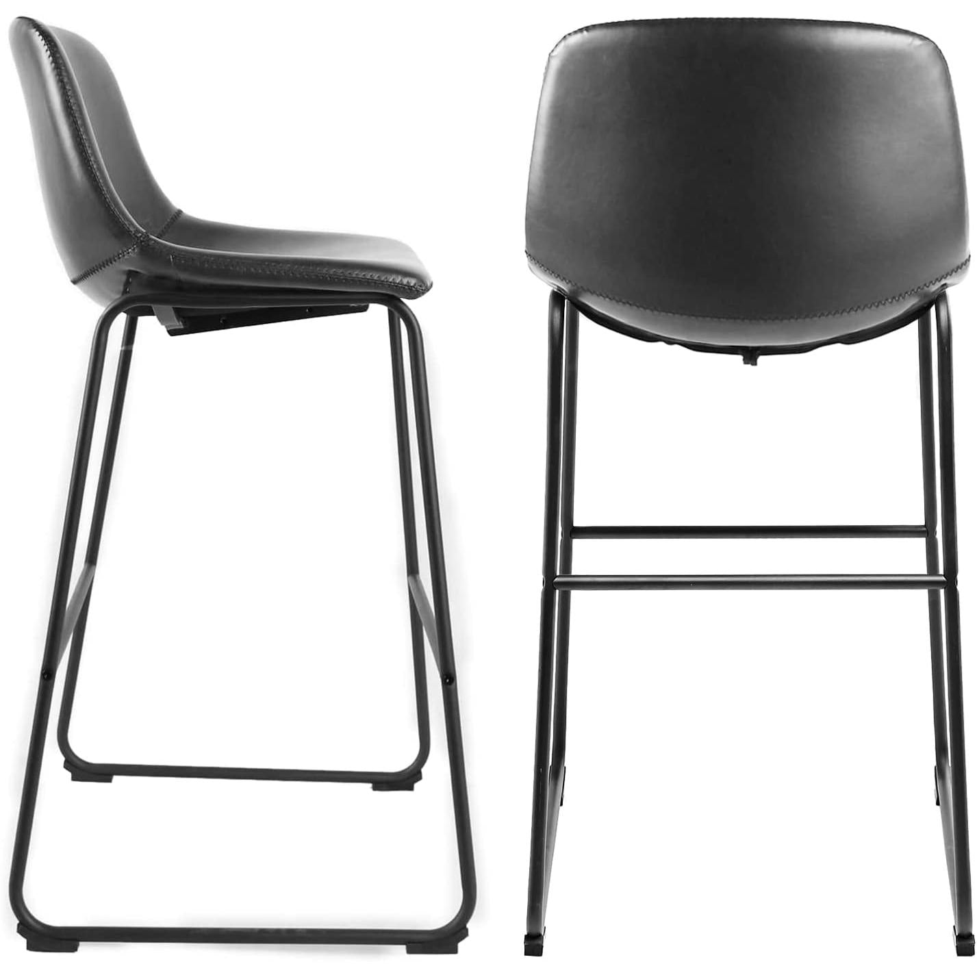 Grey PU Leather Bar Stools With Back Set Of 2 Bar Height