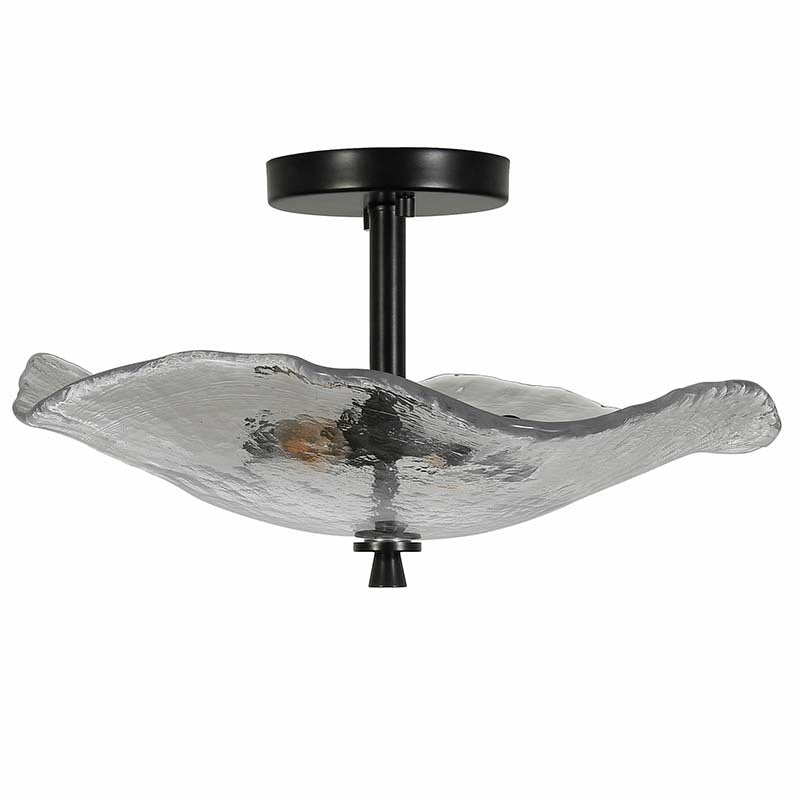 Ceiling Light Fixtures Flush Mount Indoor Outdoor Ceiling Light with Water Ripple Glass Shade (Black)