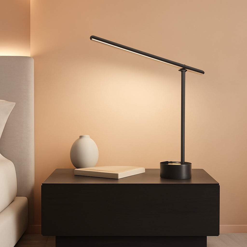 Sunturalux LED Desk Lamp USB Ports Stepless Dimming Black