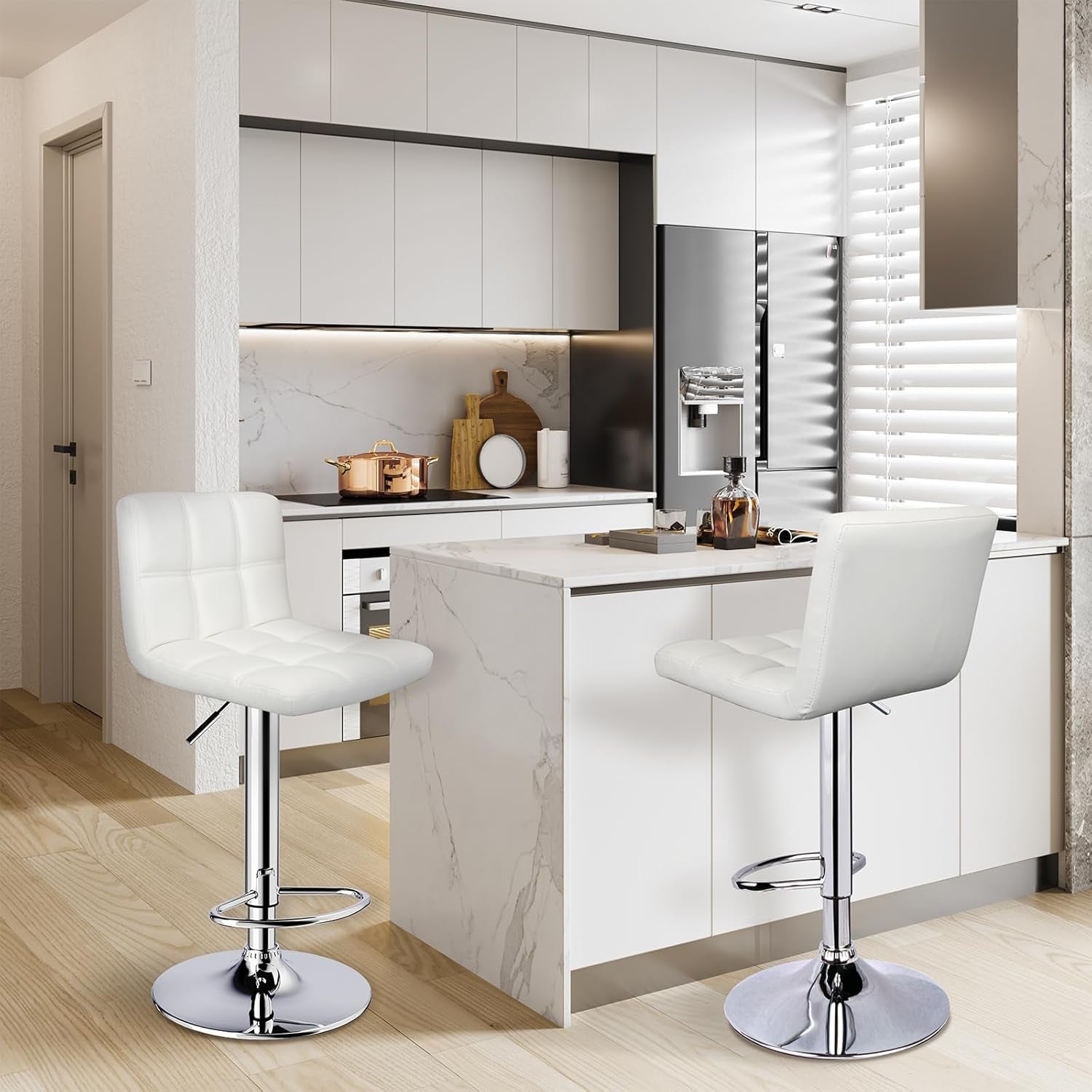 White Bar Stools Set Of 2 Armless Adjustable Swivel
