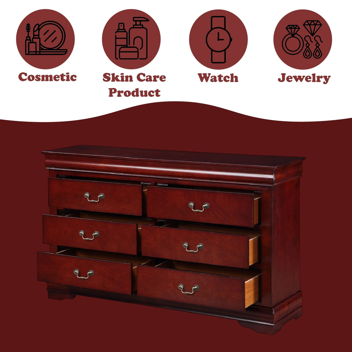 Louis Philippe Bedroom Dresser with Sleek Design - Dark Brown or Dark Gray