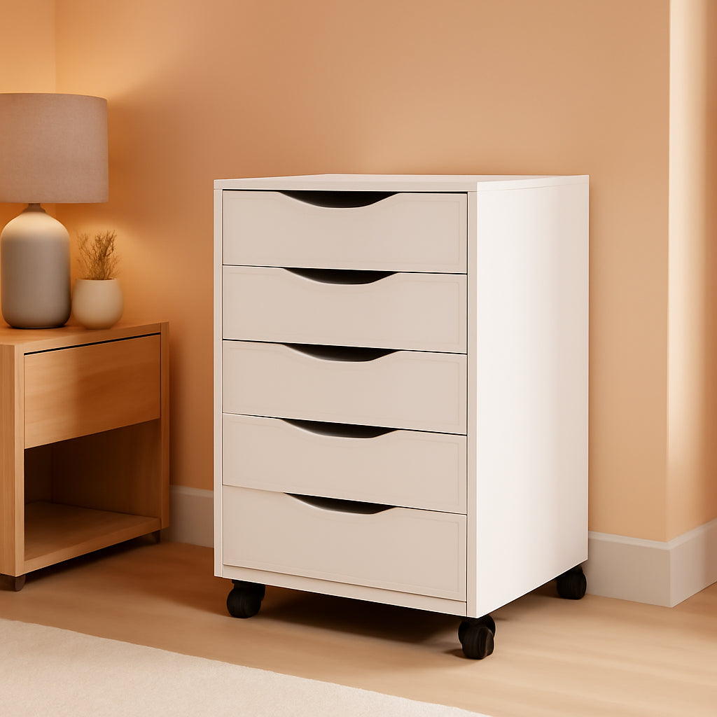 5 Drawer File Cabinet White For Home Office Organization