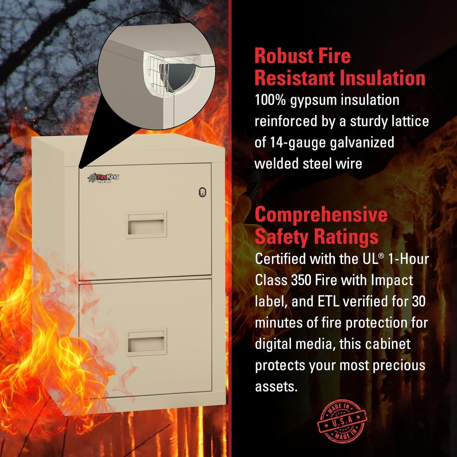 Vertical 2 Drawer Fire Safe File Cabinet 1 Hour Fire Rated
