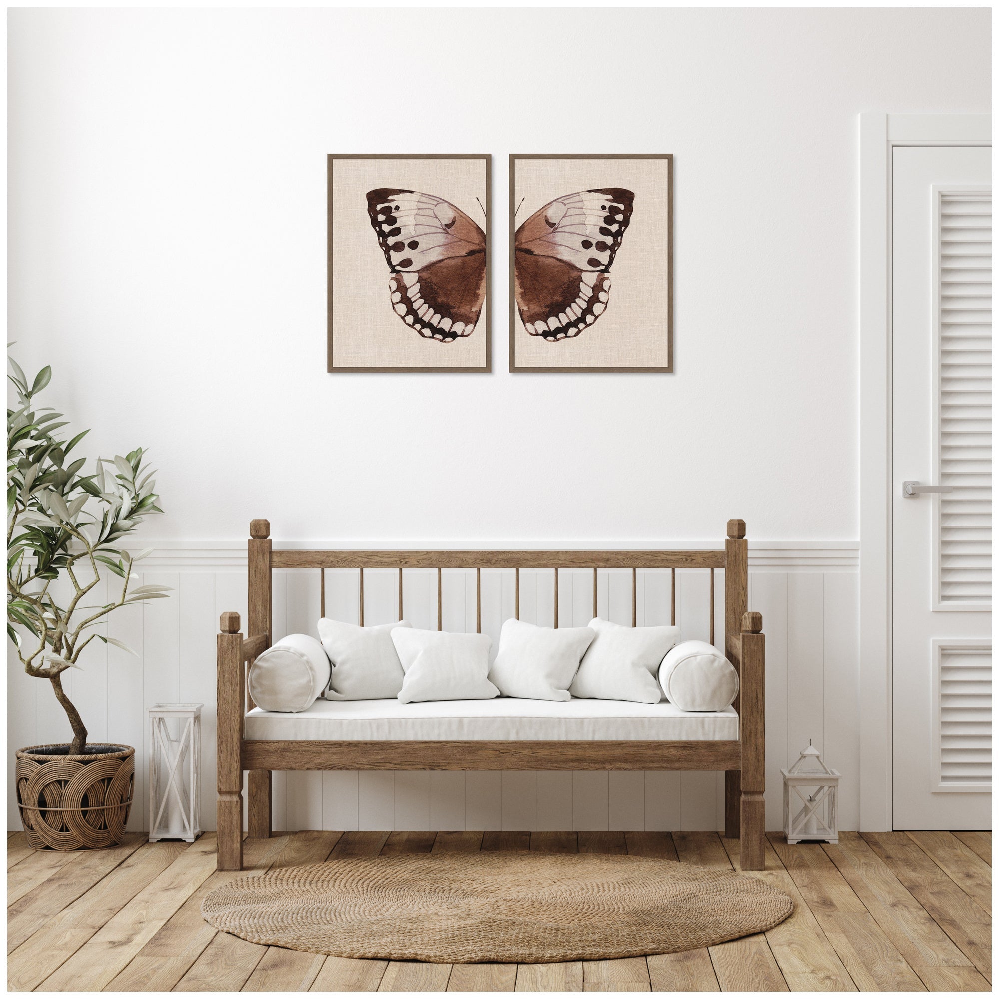 Sylvie Retro Butterfly Watercolor - 2 Piece Framed Canvas Art Set by The Creative Bunch Studio
