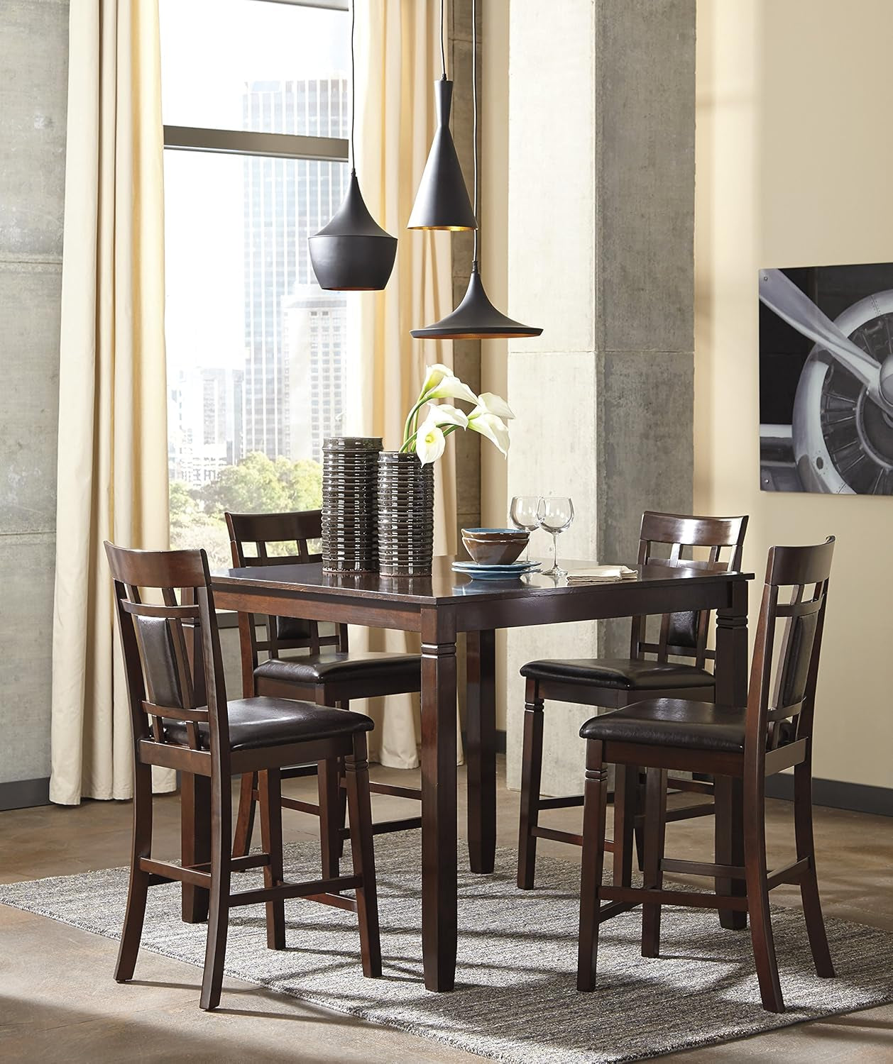Counter Height Dining Set Brown With Table And 4 Barstools