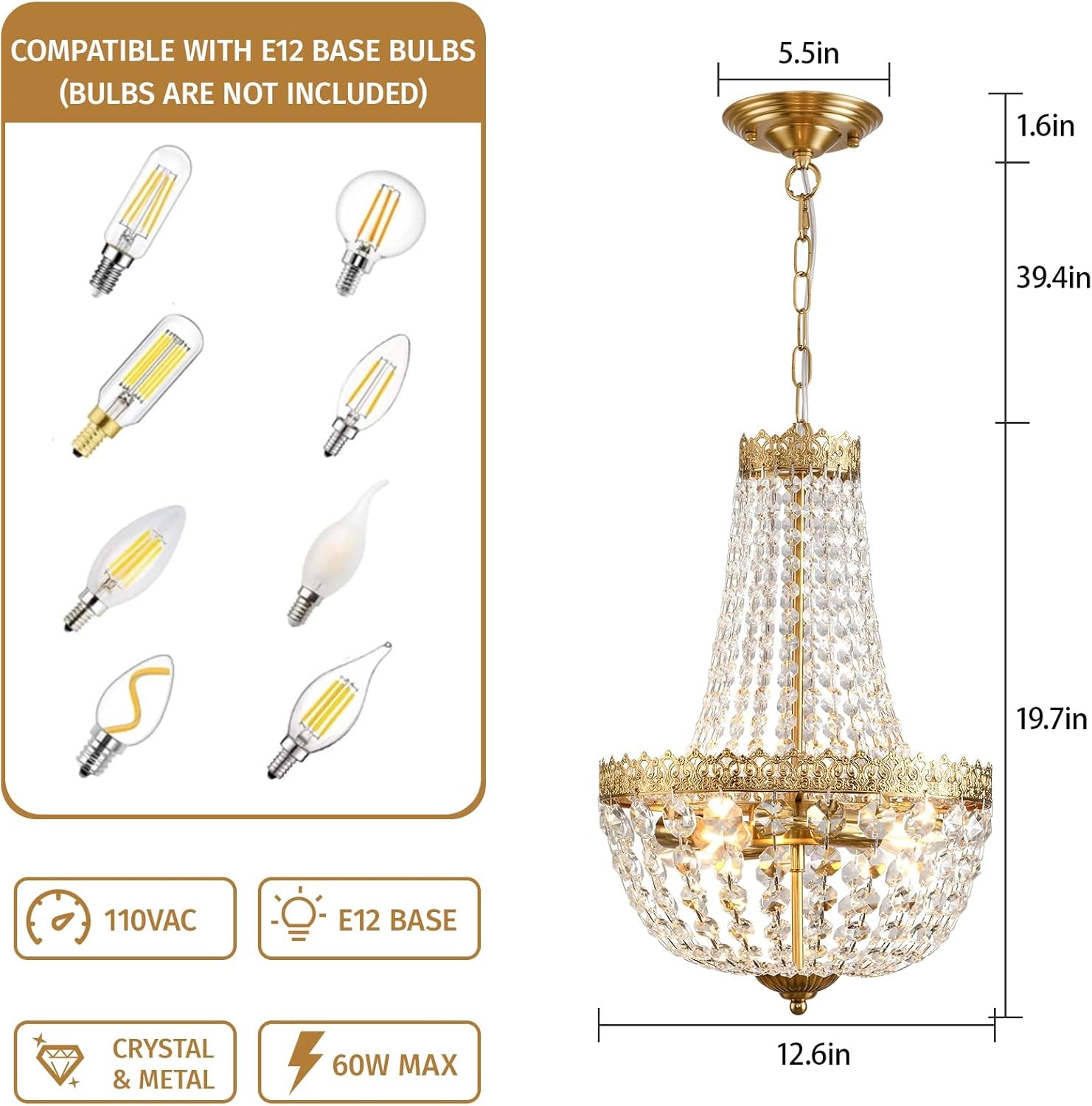 Antique Brass Crystal Chandelier Four Light Pendant-1