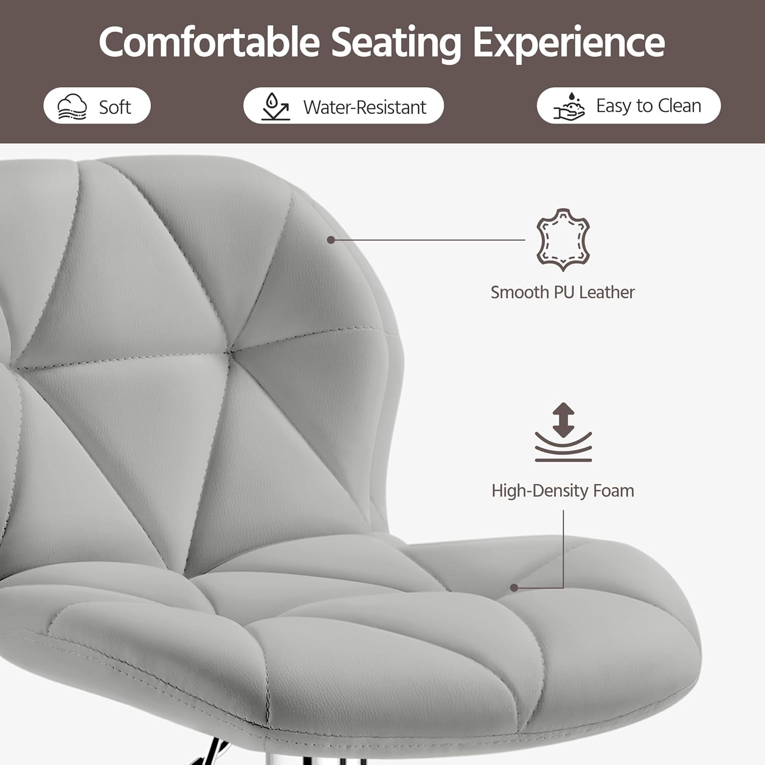 Grey PU Leather Bar Stools Set Of 2 Adjustable Height