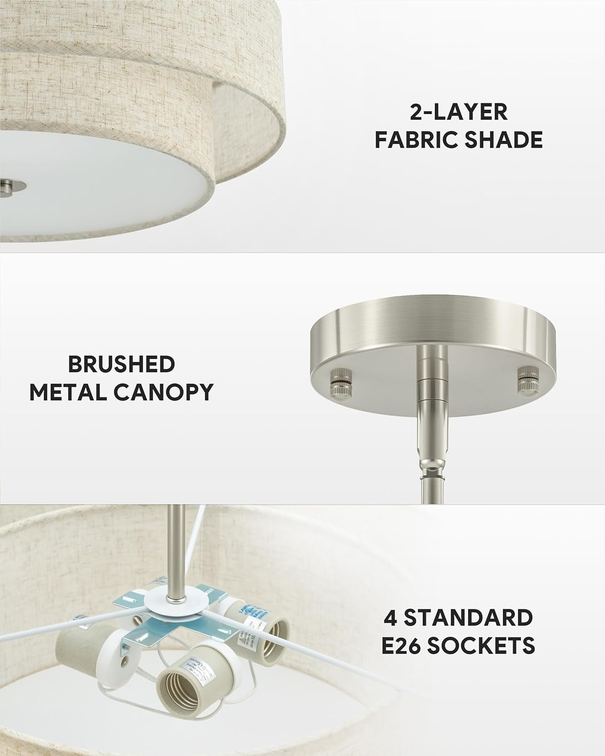 18 Inch Drum Chandelier Brushed Nickel Linen Fabric-4