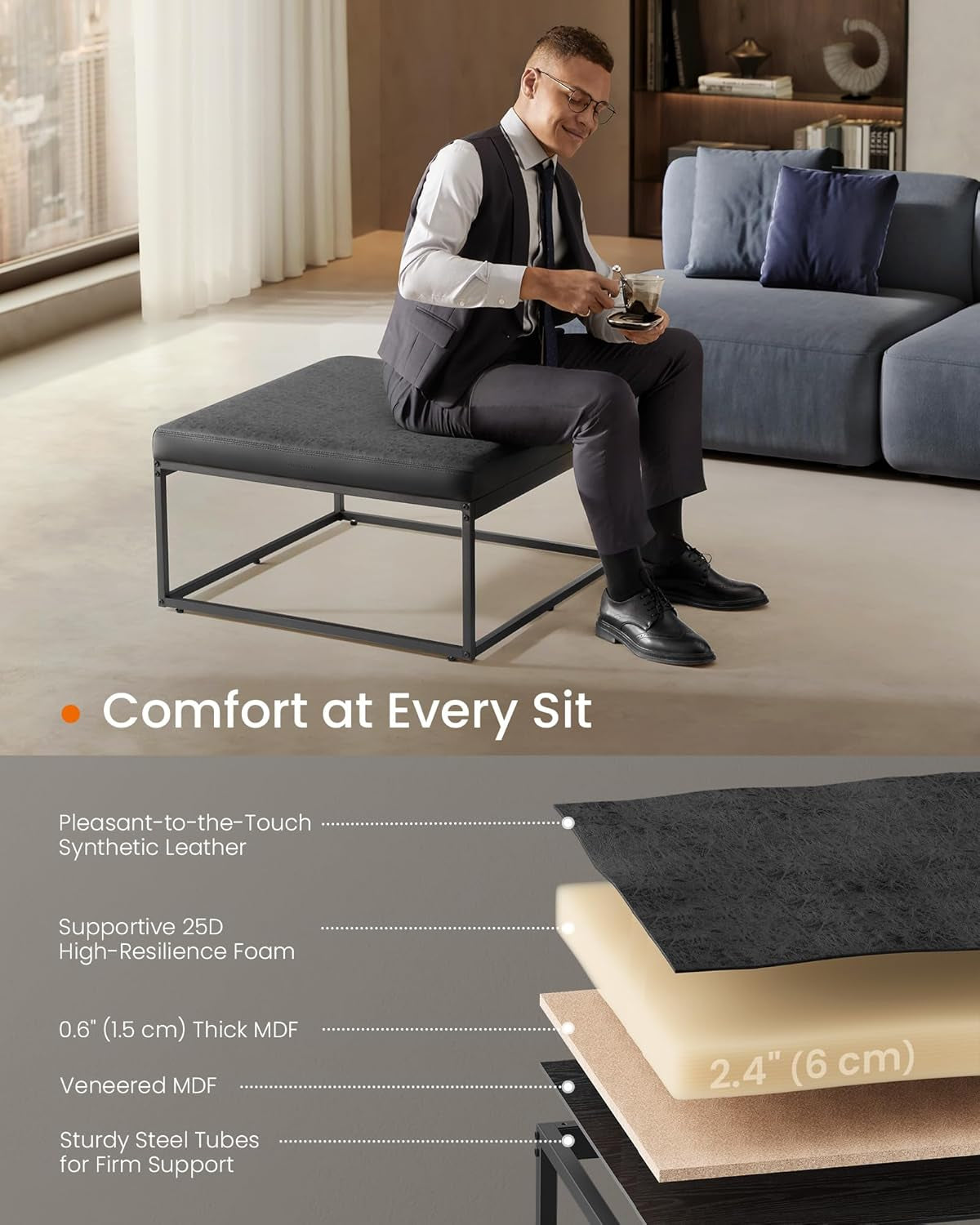 Ink Black Modular Ottoman Coffee Table Reversible Top