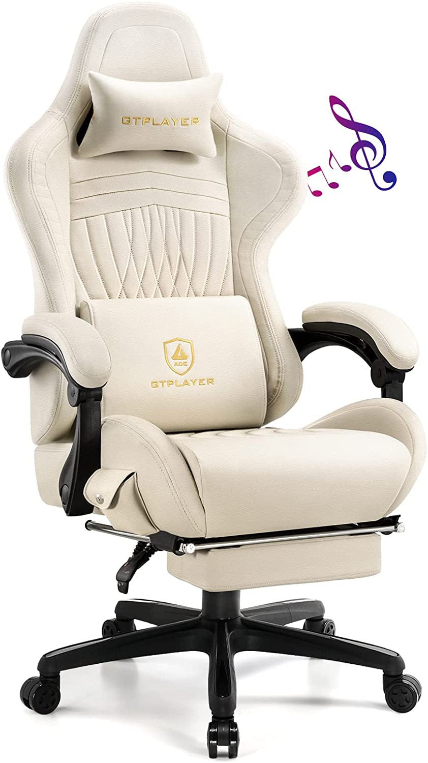 Ivory Bluetooth Speaker Gaming Chair With Footrest