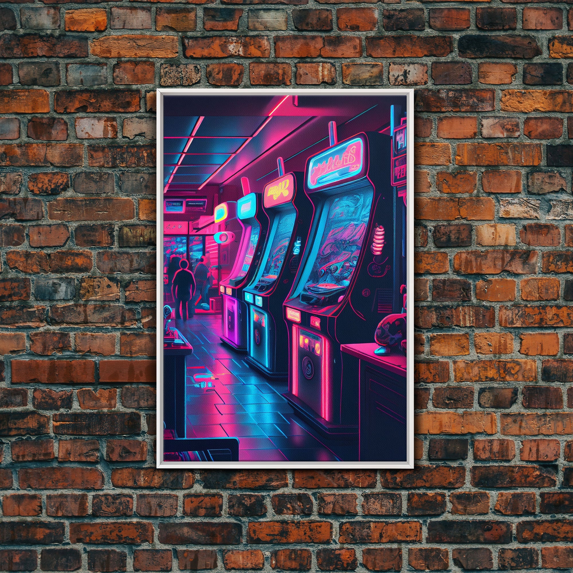Game Room Decor, Framed Canvas Print, Synthwave Arcade, Boys Room, Gamer Gift, Gaming Wall Art, Video Game Posters, Teen Room