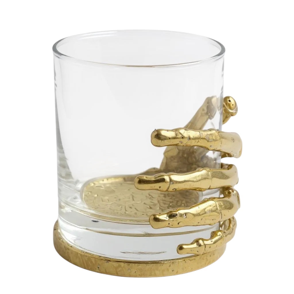 Set of 4 - Skeleton Hand Whisky Glasses | Juice Glasses | Drinkware | Statement Barware | Halloween Glasses | Gold, Silver or Antique Finish-2