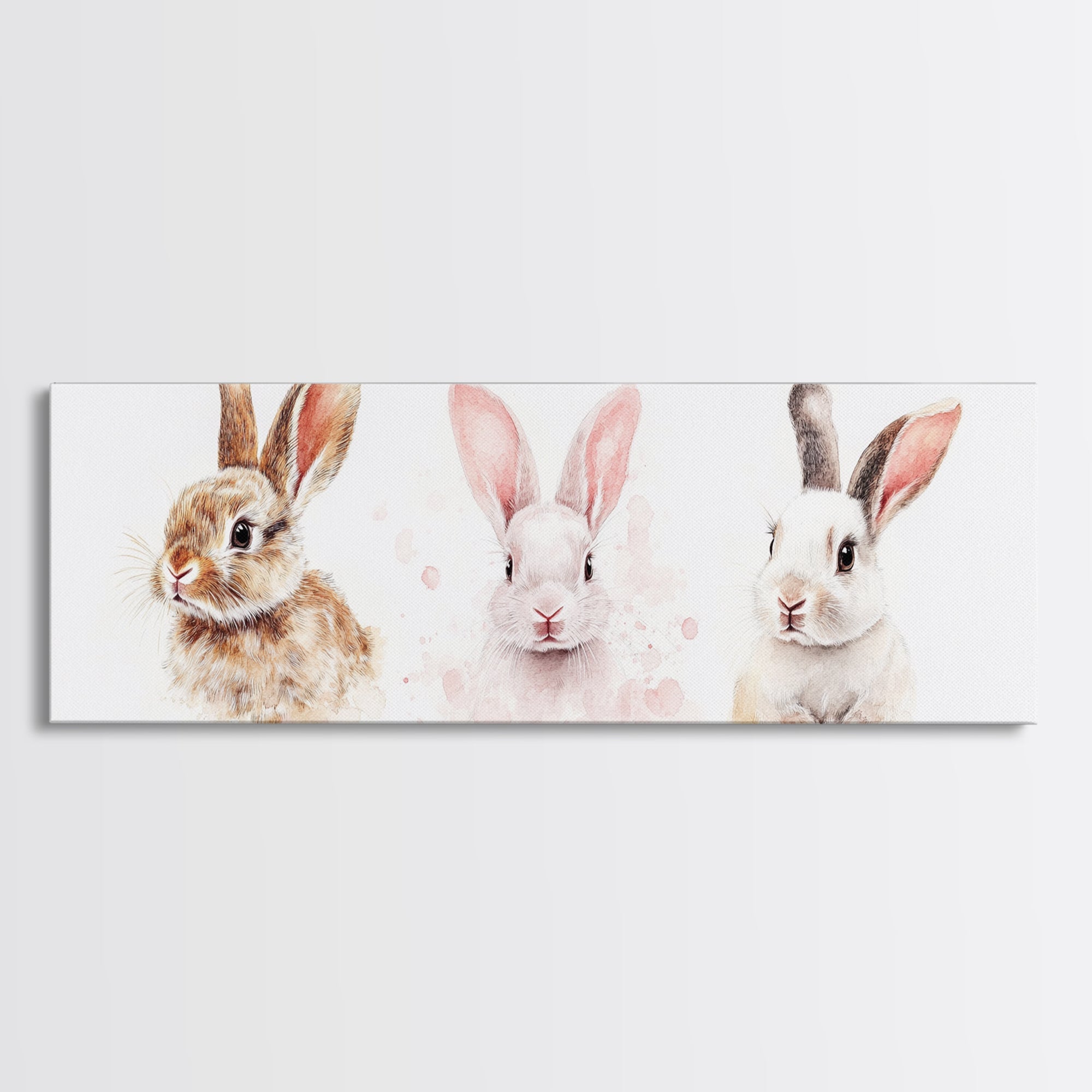Whimsical Bunny Art Canvas Print with Soft Colors, Cozy Animal Painting, Cottagecore Aesthetic for Kids Room or Easter Decor