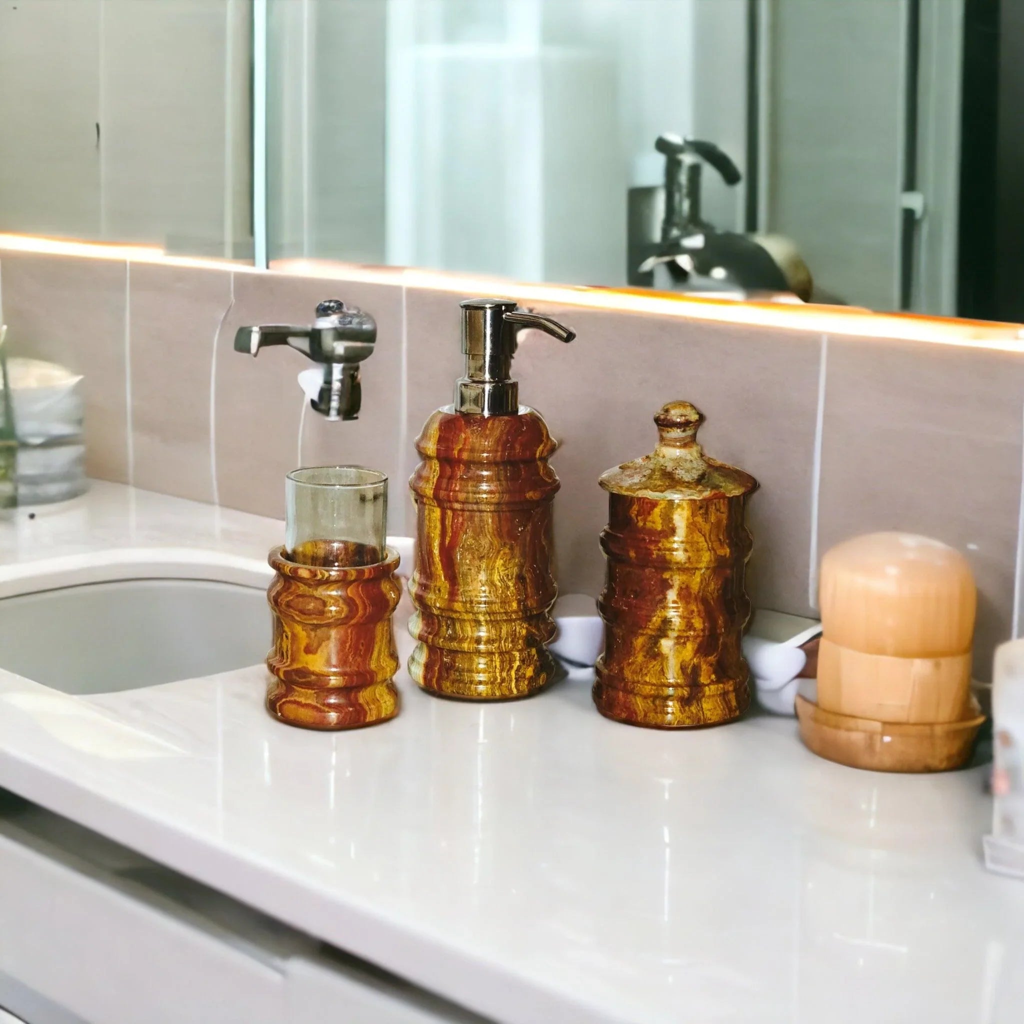 3 Piece Bathroom Set -of Bengal Collection Multi-Brown Onyx