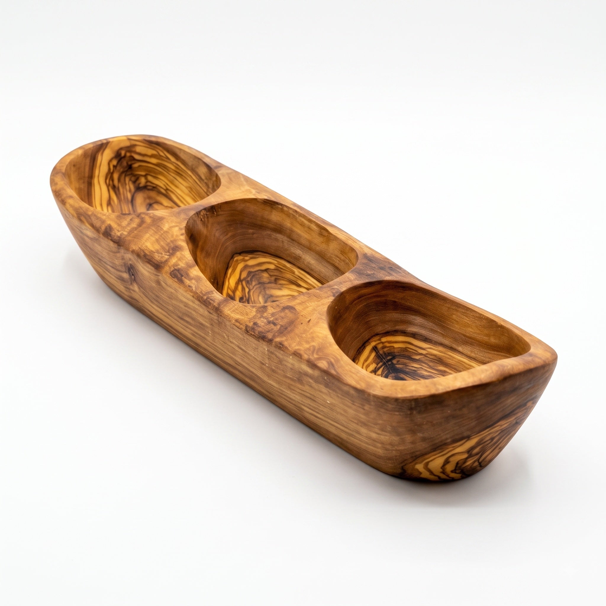 Olive Wood 3-Compartment Centerpiece Serving Tray