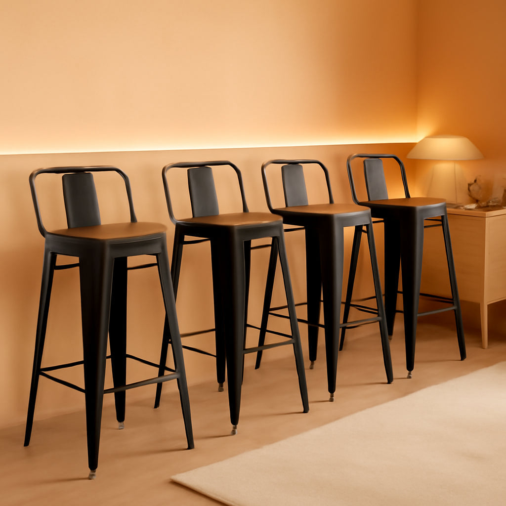 30 Inch Bar Stools Set Of 4 Matte Black Wood Seat With Back