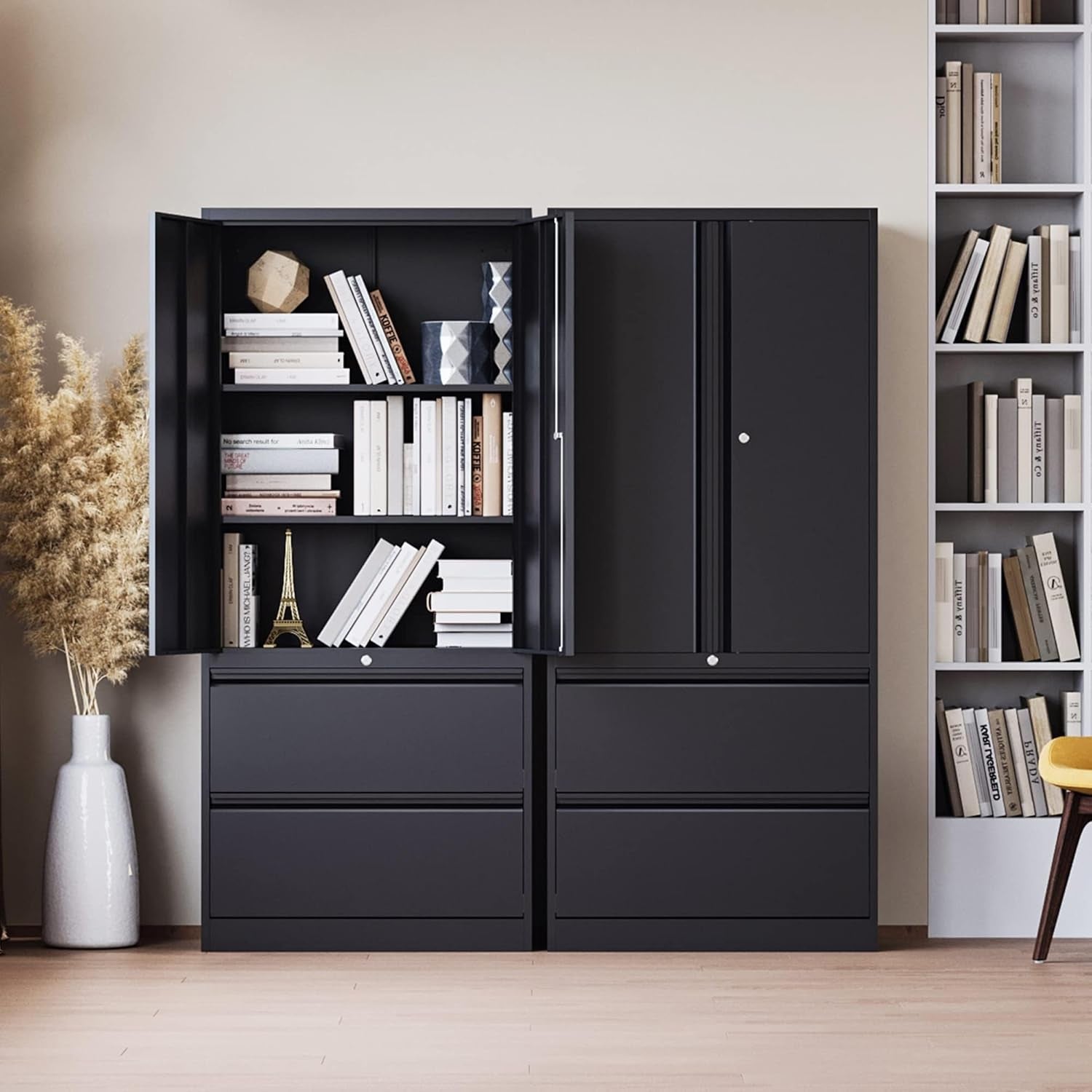 Two Drawer Lateral File Cabinet Locking Metal Storage Cabinet Black For Letter And Legal Files
