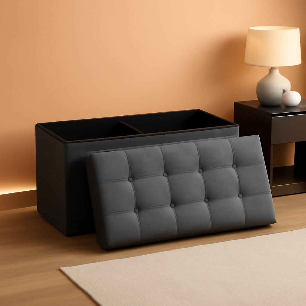 Charcoal Gray Classic Folding Storage Ottoman 43Inch
