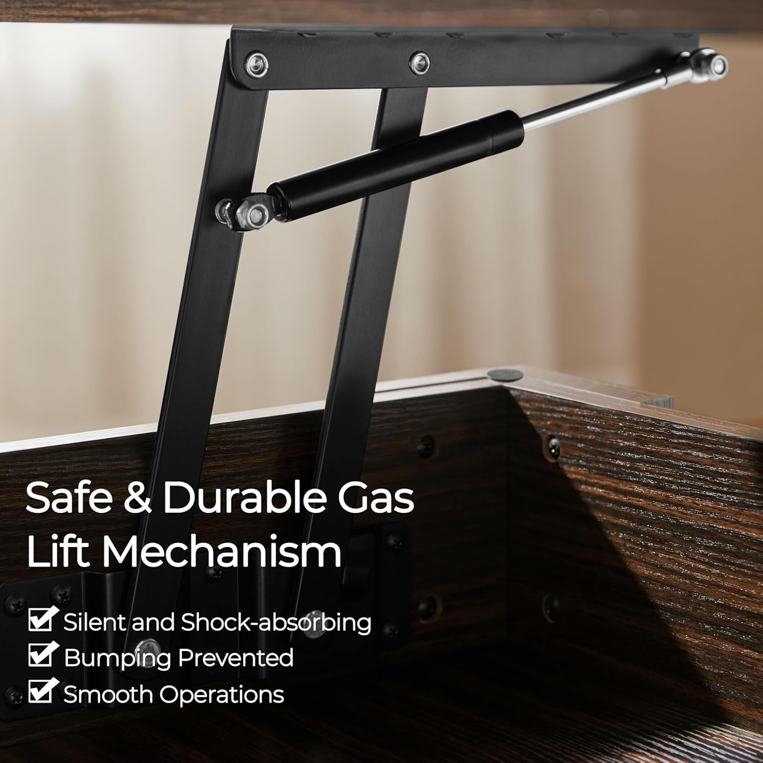 Espresso Lift Top Coffee Table With Hidden Compartment