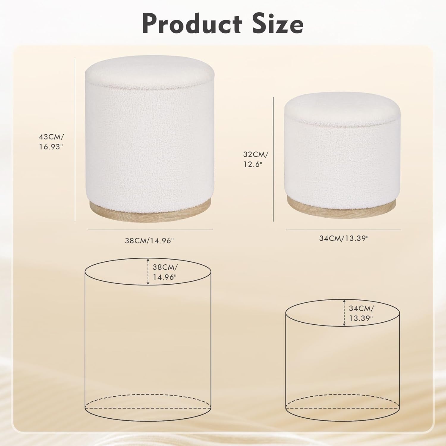 White Velvet Round Storage Ottoman FifteenInches Compact