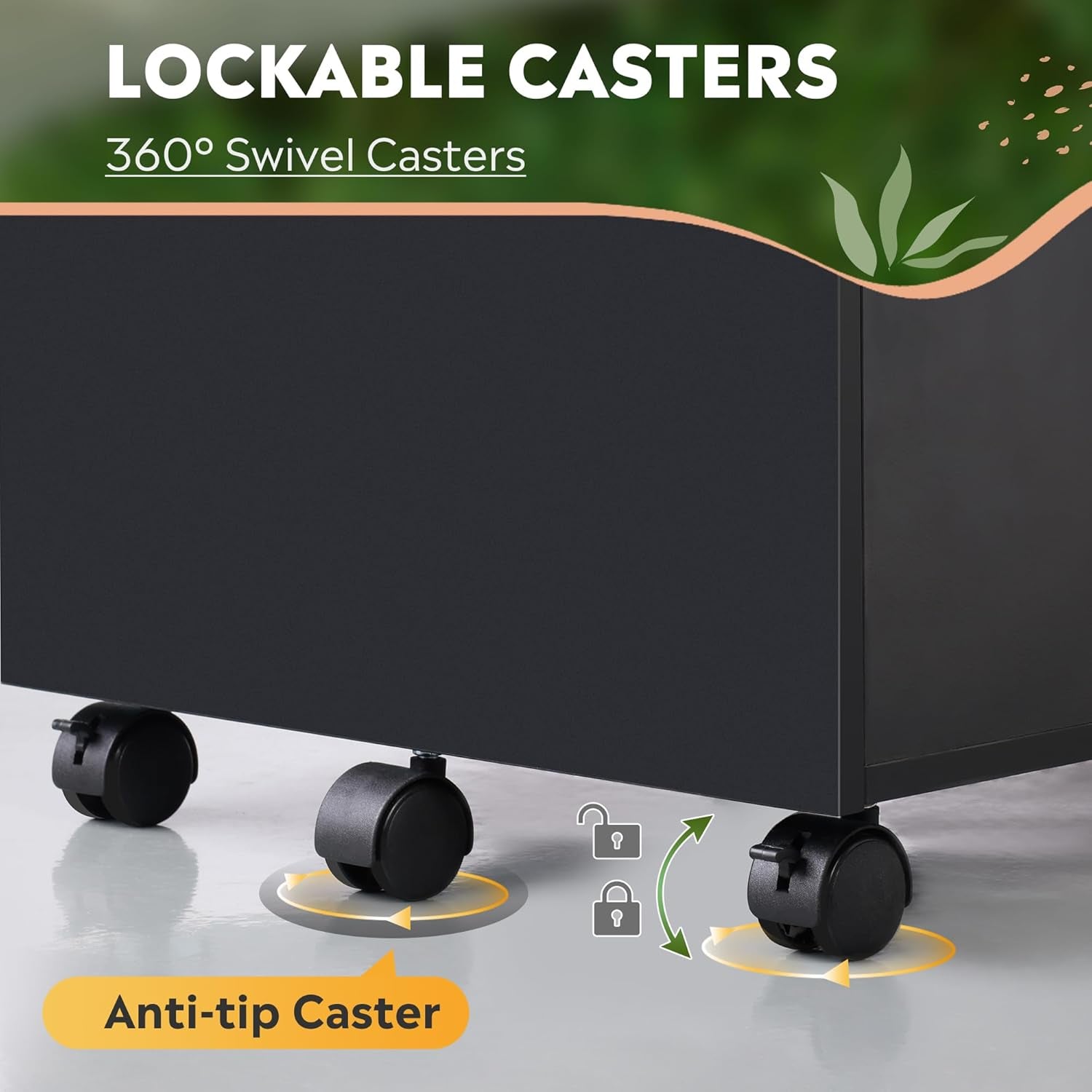 Black 3-Drawer Locking Rolling File Cabinet for Home Office