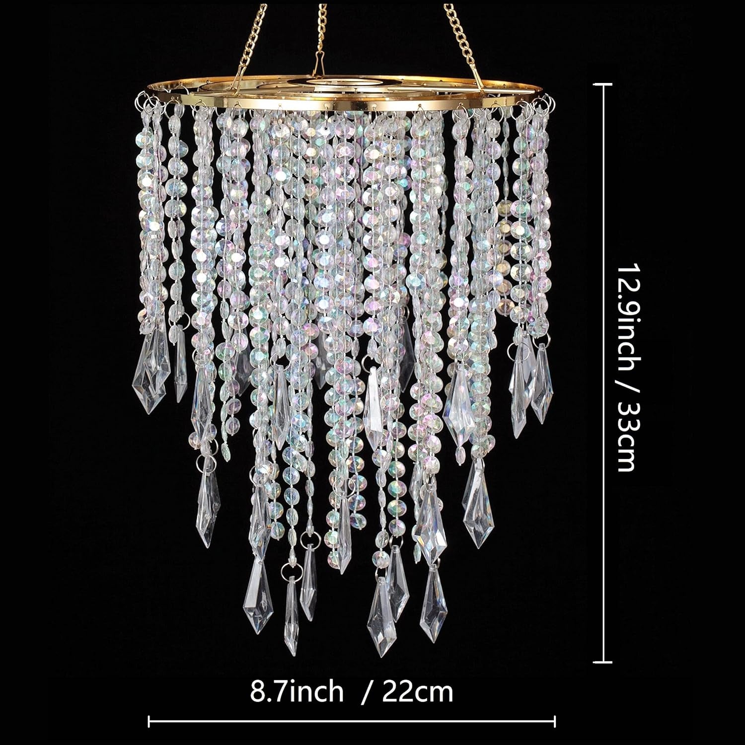 Acrylic Beaded Chandelier Pendant Light Fixture Gold-2