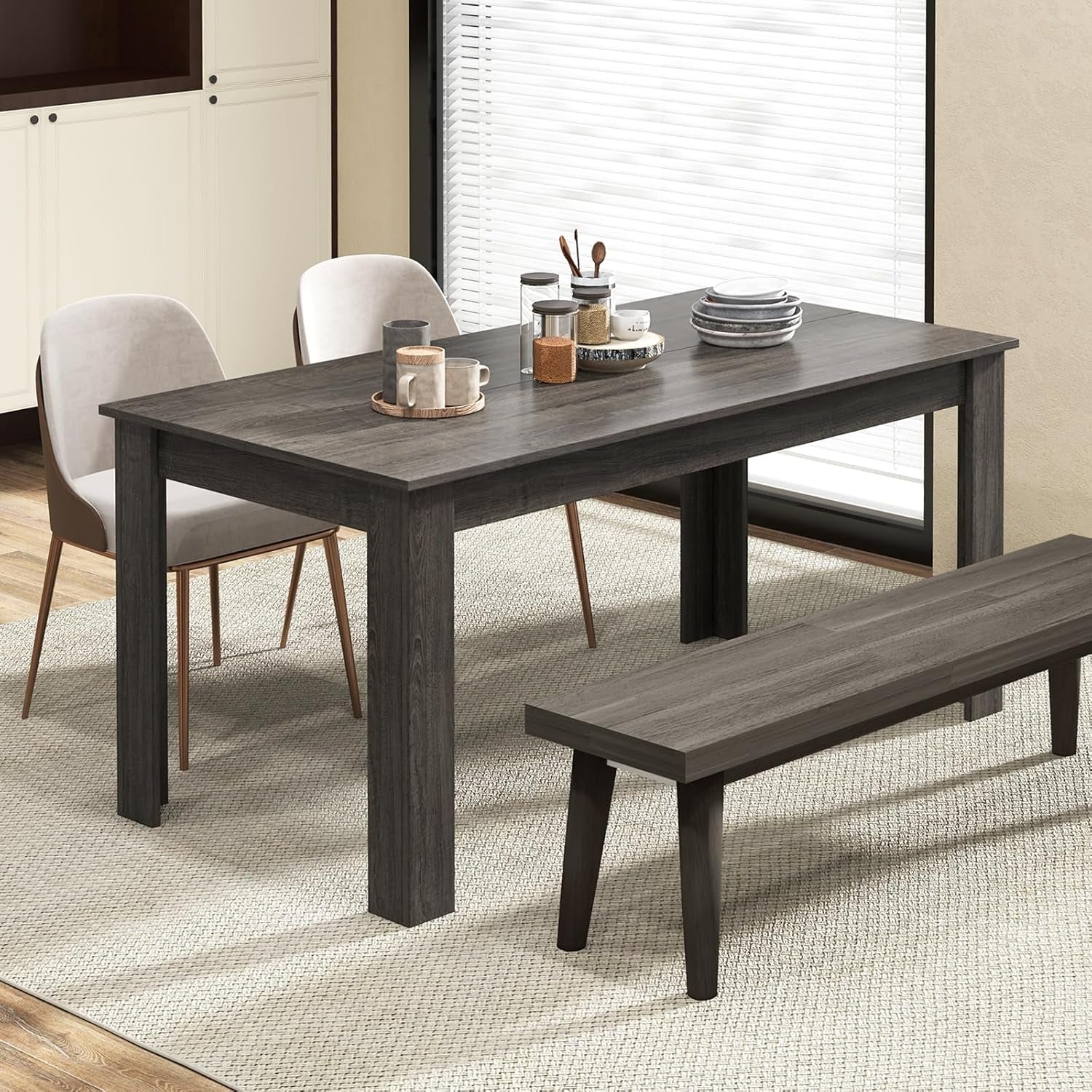 Grey 63 Inch Dining Table Farmhouse Kitchen Center Table