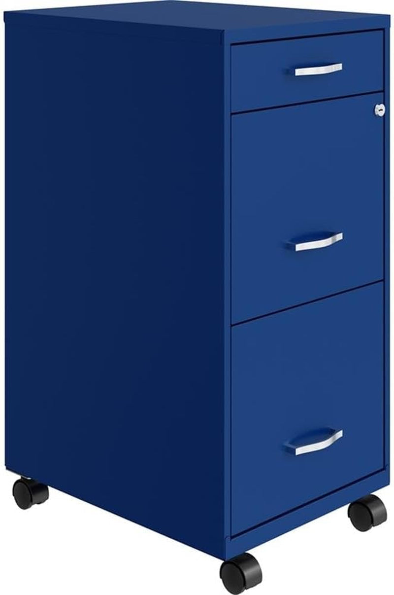 Blue 3 Drawer Vertical File Cabinet Lockable 29 Inch High Metal Office Storage For Home