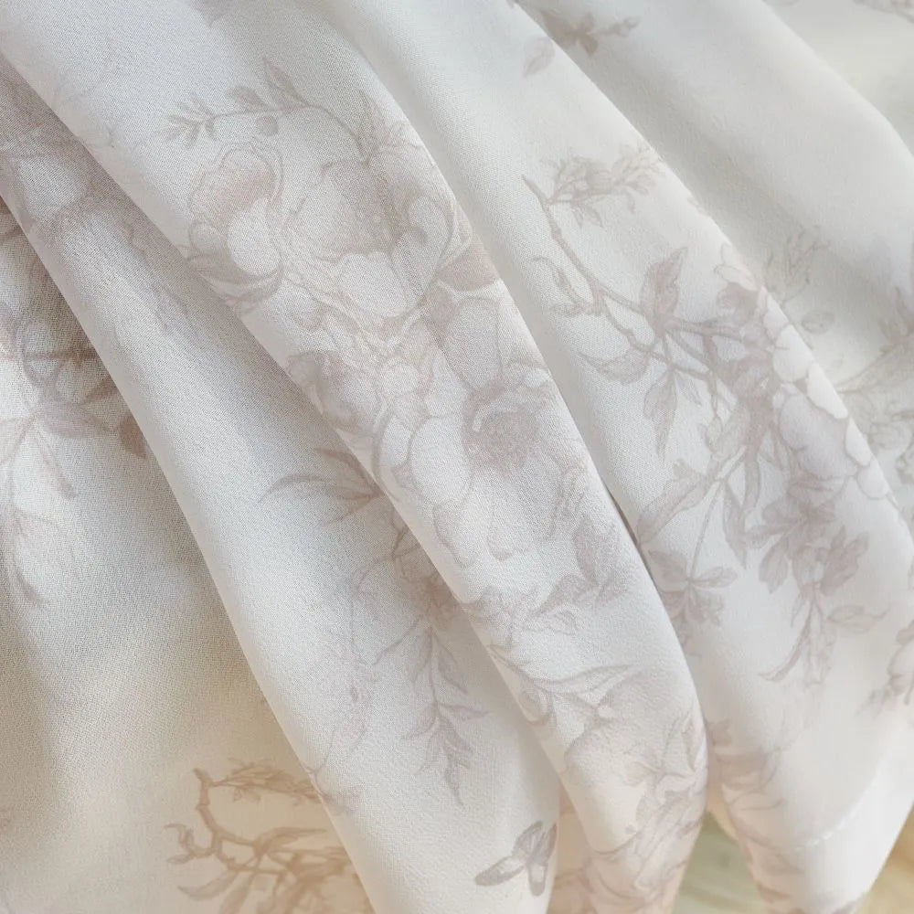 Ivanna Farmhouse Floral Toile Print Sheer Curtains
